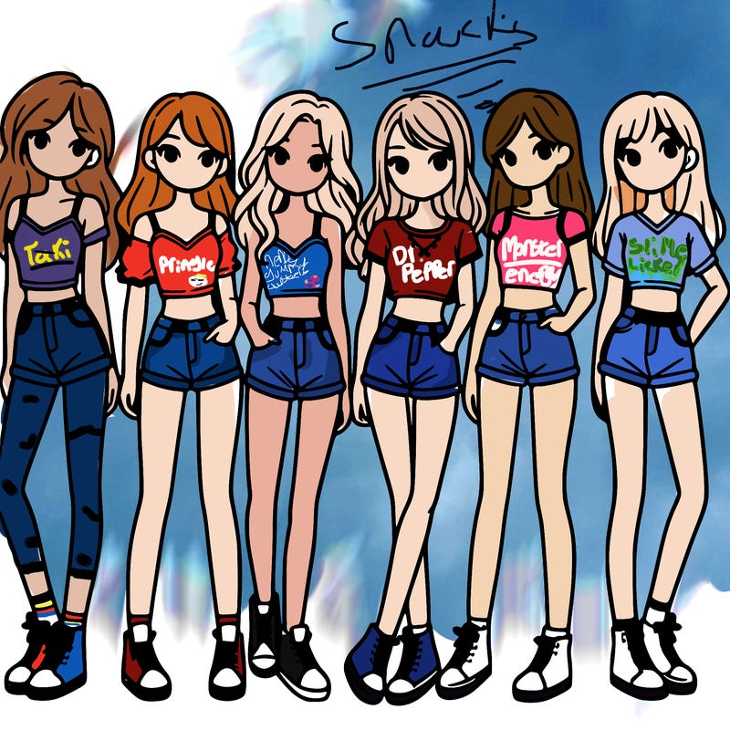 a group of girls wearing crop tops and shorts
