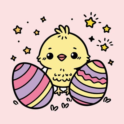 cute easter chick with eggs