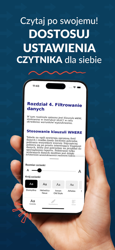 Ebookpoint - Ebookpoint mobile app showing font and text customization settings in the e-reader interface