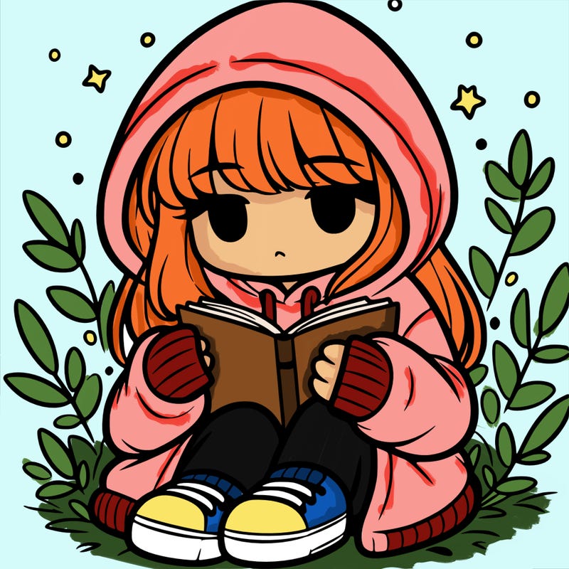 girl in oversized hoodie reading a book