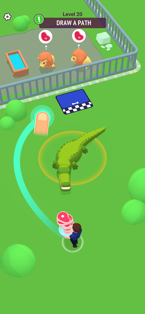 Zoo - Happy Animals - A zoo themed mini game where a player draws a path around a crocodile to deliver food to lions