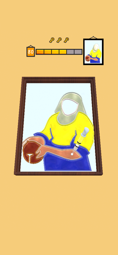 Paint Dropper - Paint Dropper 모바일 게임에서 물감 방울 도구를 사용하여 노란색과 파란색으로 칠해지고 있는 여성의 디지털 그림.