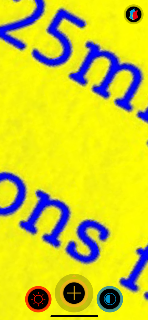 visor - magnifier - Visor magnifier app showing blue text on a yellow background with large colored buttons