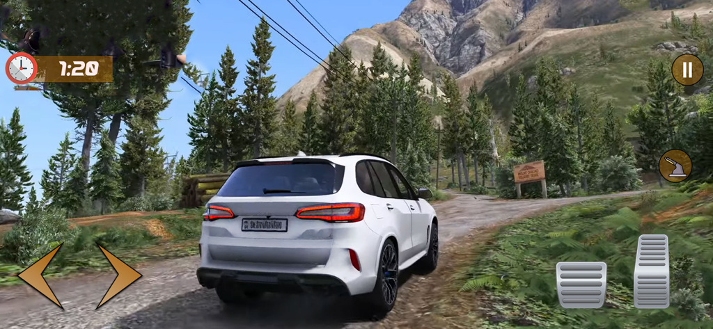 Offroad Fortuner Car Driving - A white SUV driving on a winding dirt path in a mountainous offroad simulator game