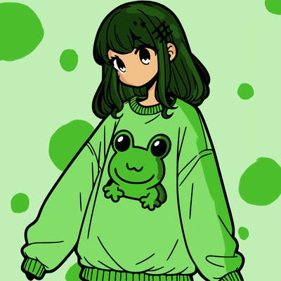 girl wearing frogging sweatshirt