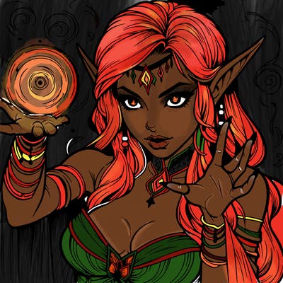 realistic scary beautiful elf sorceress casting spell