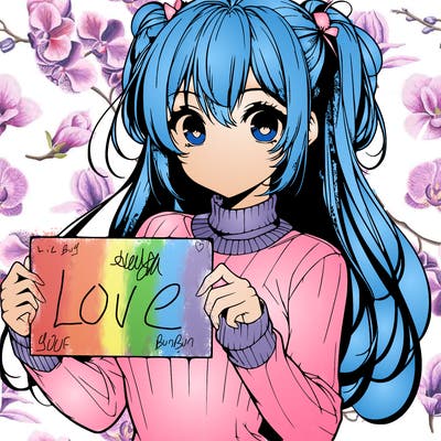 realistic pretty anime girl holding blank sign