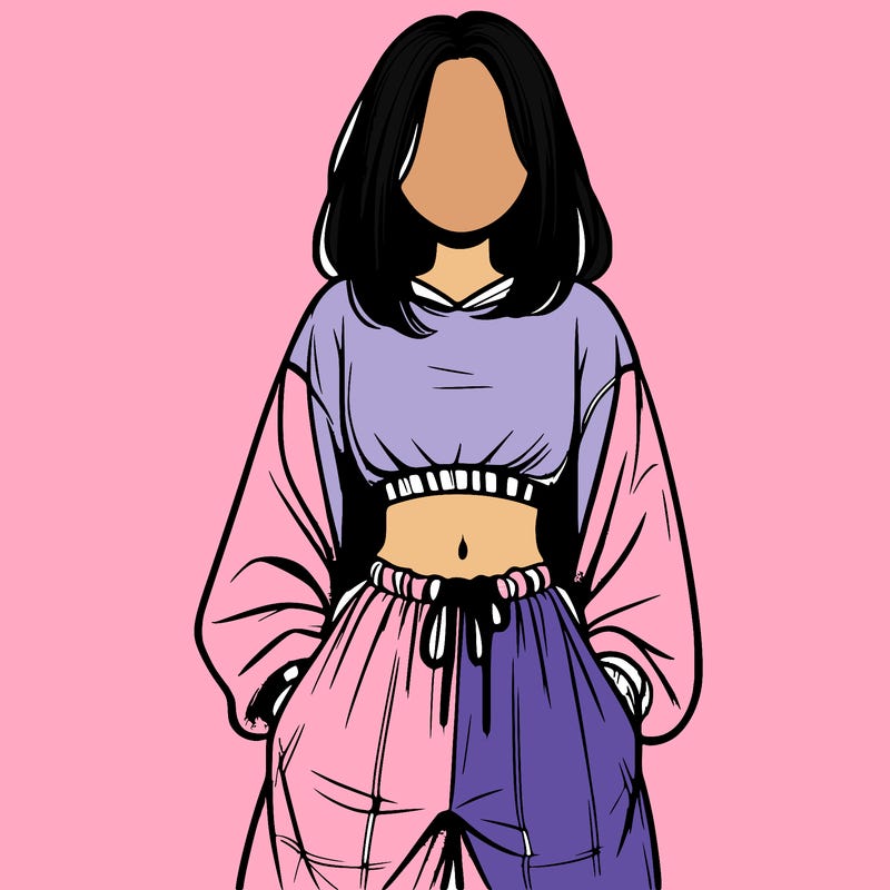 realistic girl faceless with baggy pants and a crop top
