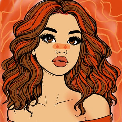 realistic girl with wavy hair and lips