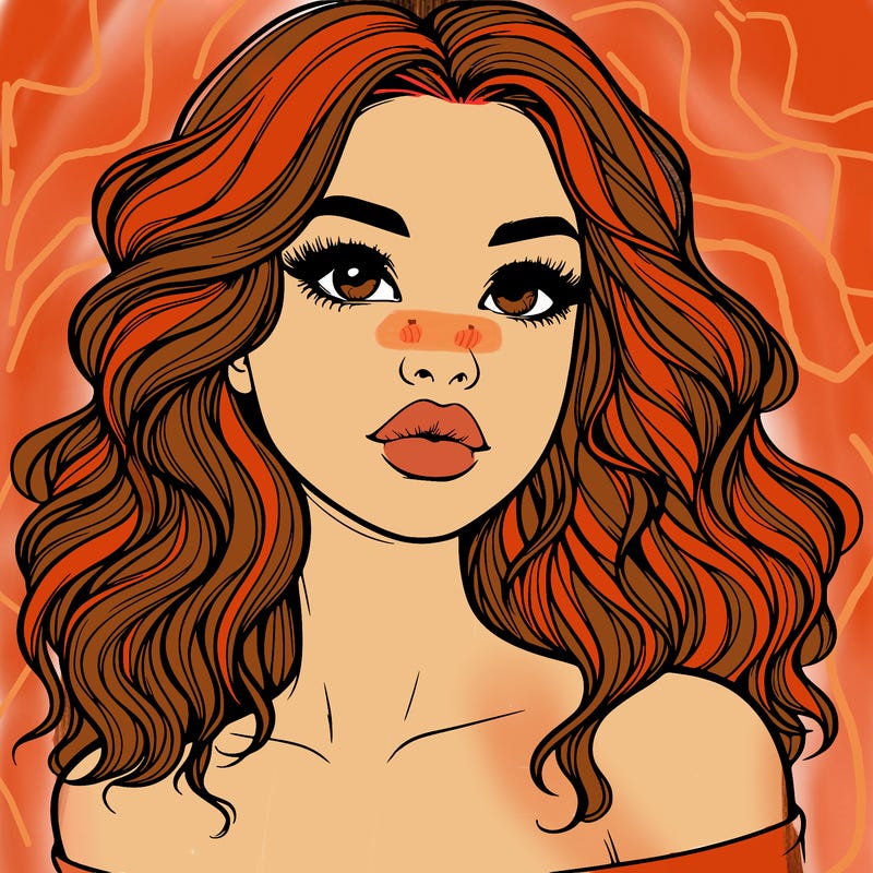 realistic girl with wavy hair and lips