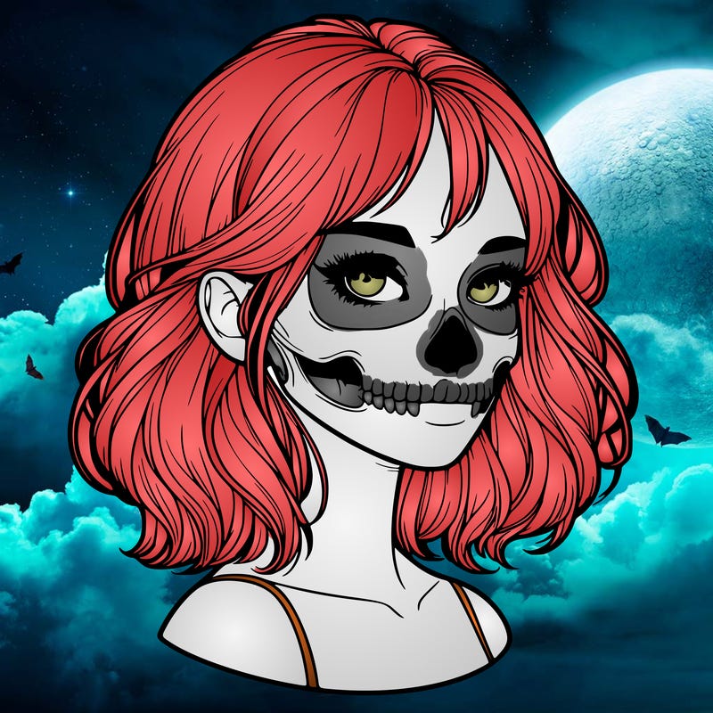 realistic girl with skull