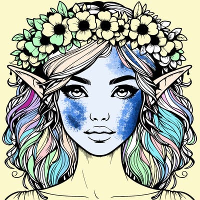 realistic female elf with flower crown