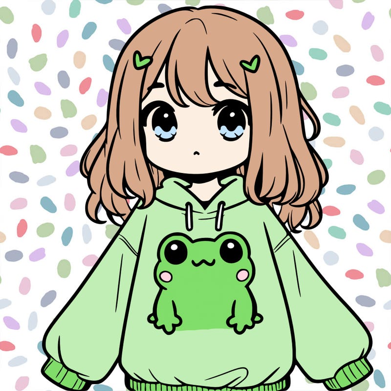 girl wearing frogging sweatshirt