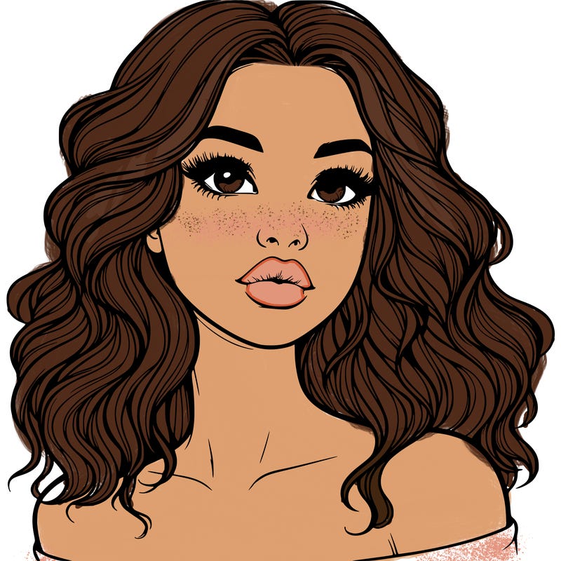 realistic girl with wavy hair and lips