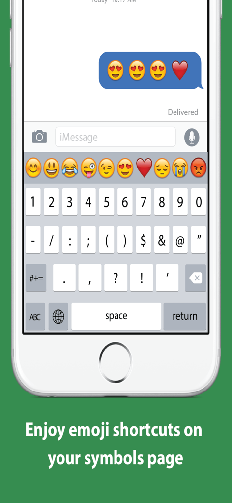 Number Row Keyboard - Interfaz de teclado de iOS que muestra una fila numérica dedicada y atajos de símbolos en la página de símbolos