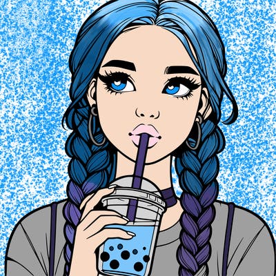realistic girl with braided hair drinking boba