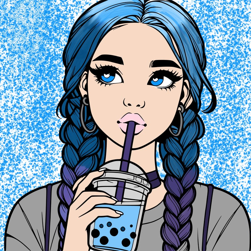realistic girl with braided hair drinking boba