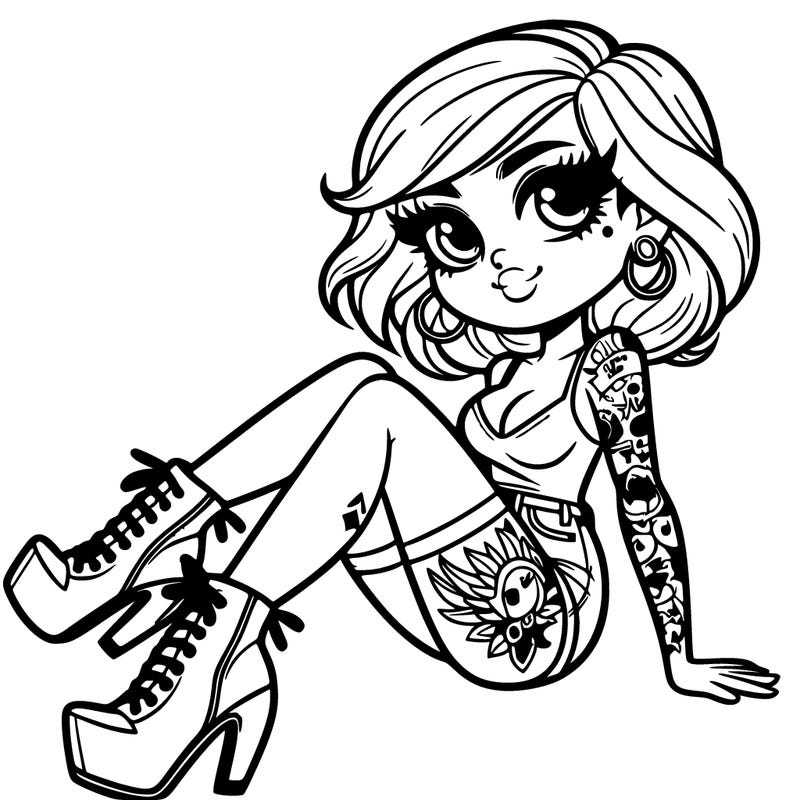 girl with tattoos wearing high heel boots