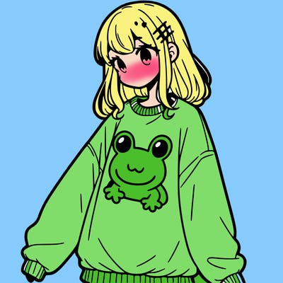 girl wearing frogging sweatshirt