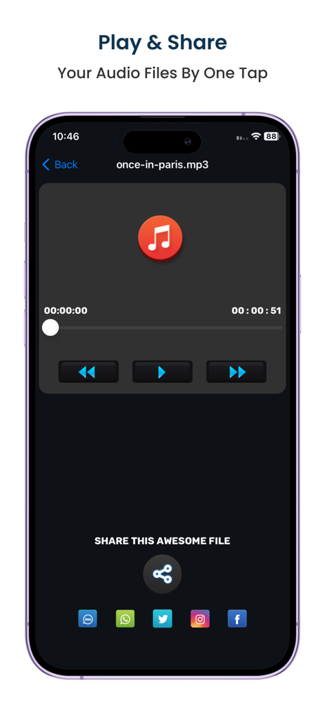 A mobile interface for playing audio files and sharing them to social media platforms