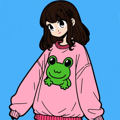 girl wearing frogging sweatshirt