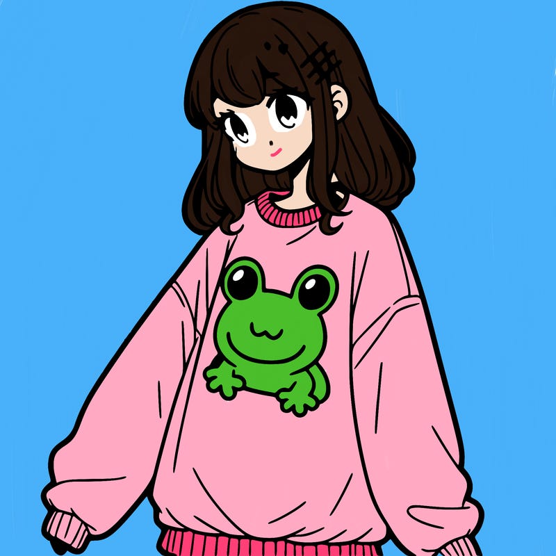girl wearing frogging sweatshirt