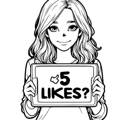 a realistic girl holding a sign saying 5 likes?