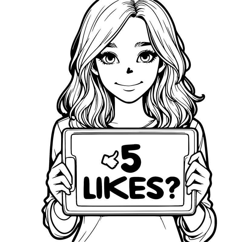 a realistic girl holding a sign saying 5 likes?