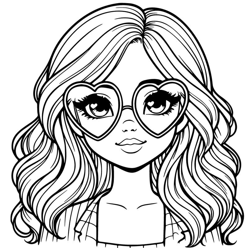 realistic girl wearing heart shaped glasses