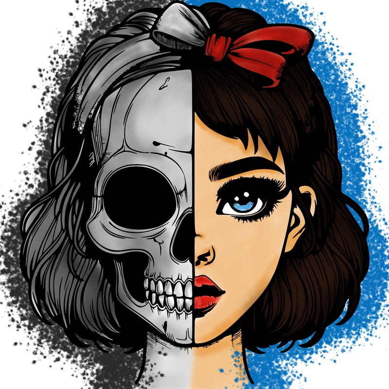 realistic girl with half skull mask