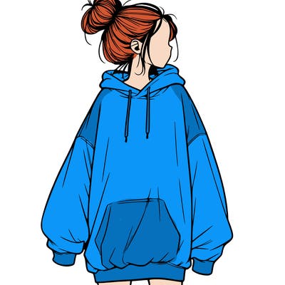 realistic girl with a oversized sweatshirt on and a bun