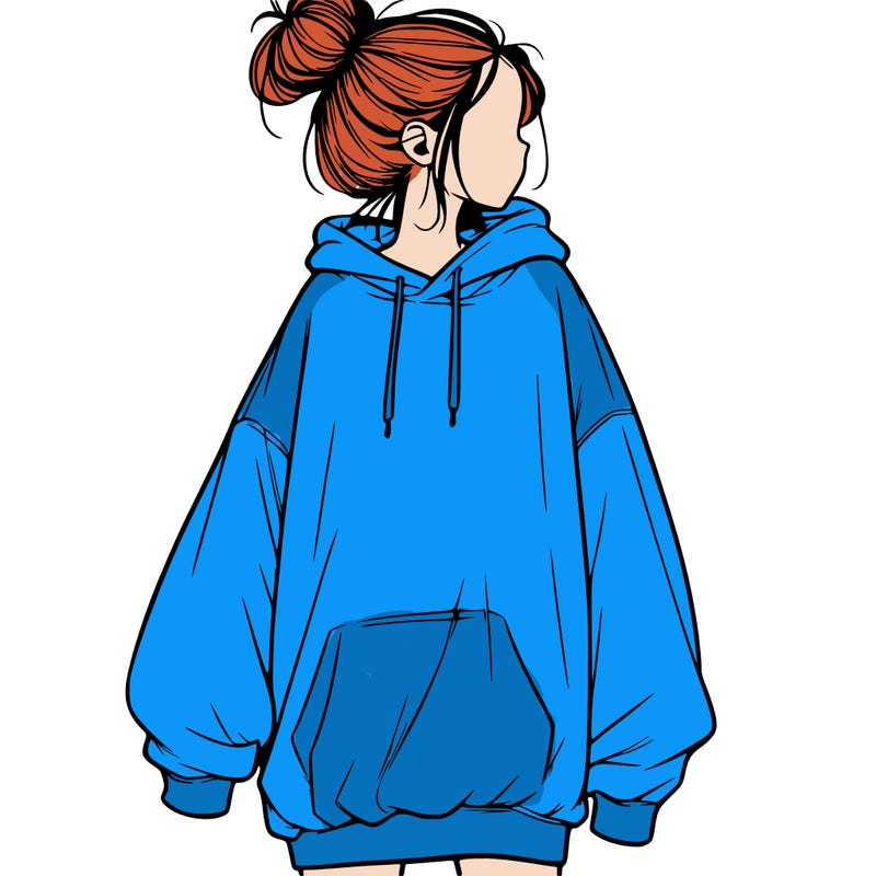 realistic girl with a oversized sweatshirt on and a bun