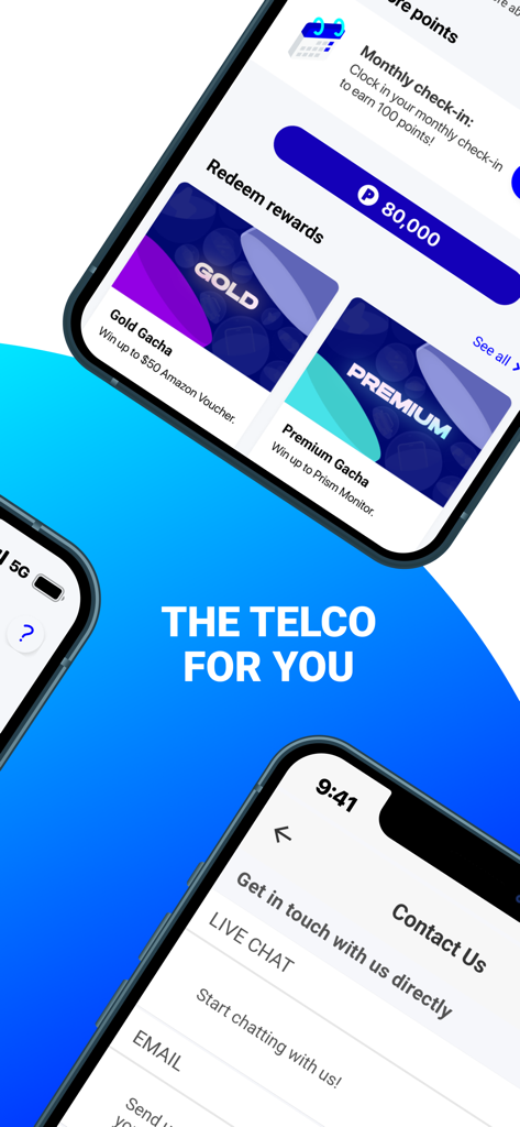 Circles.Life Singapore - Circles Life Singapore app interface showing reward points and live chat support options