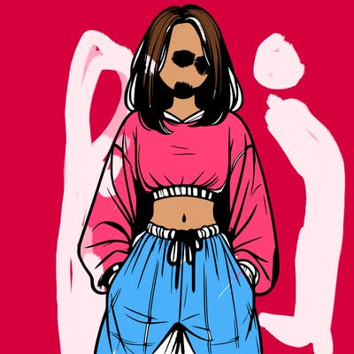 realistic girl faceless with baggy pants and a crop top