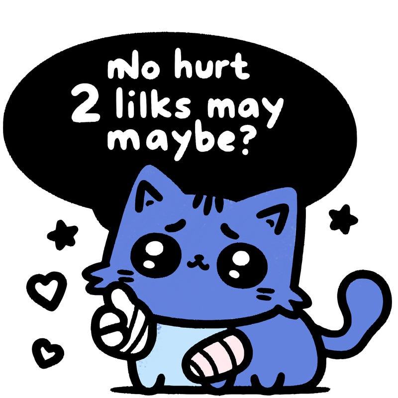 cute cat thats been hurt saiying 2 likes maybe