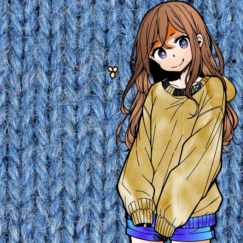 manga teen girl  in a sweater and baggy pants
