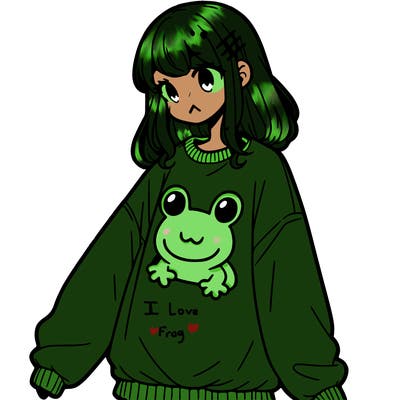 girl wearing frogging sweatshirt