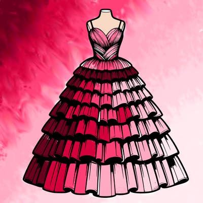 realistic layered ball gown on model