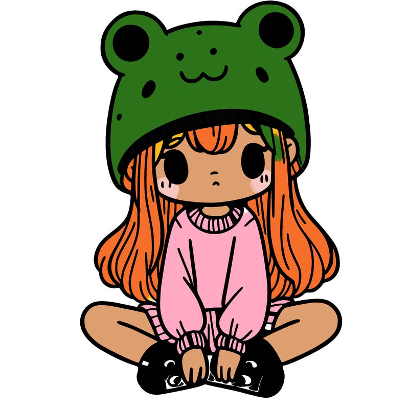 a girl wearing a frog hat and some frog socks