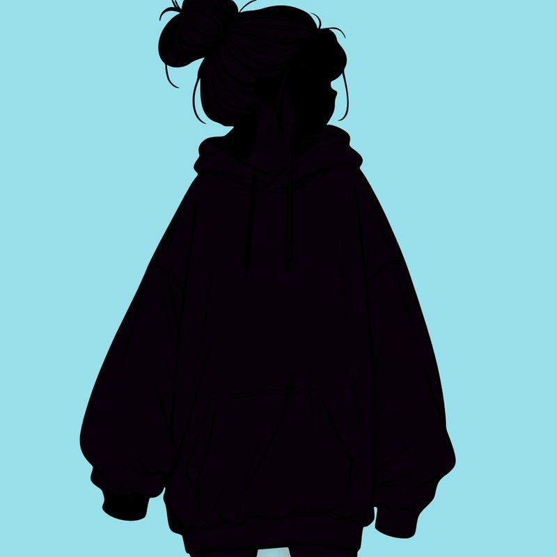 realistic girl with a oversized sweatshirt on and a bun