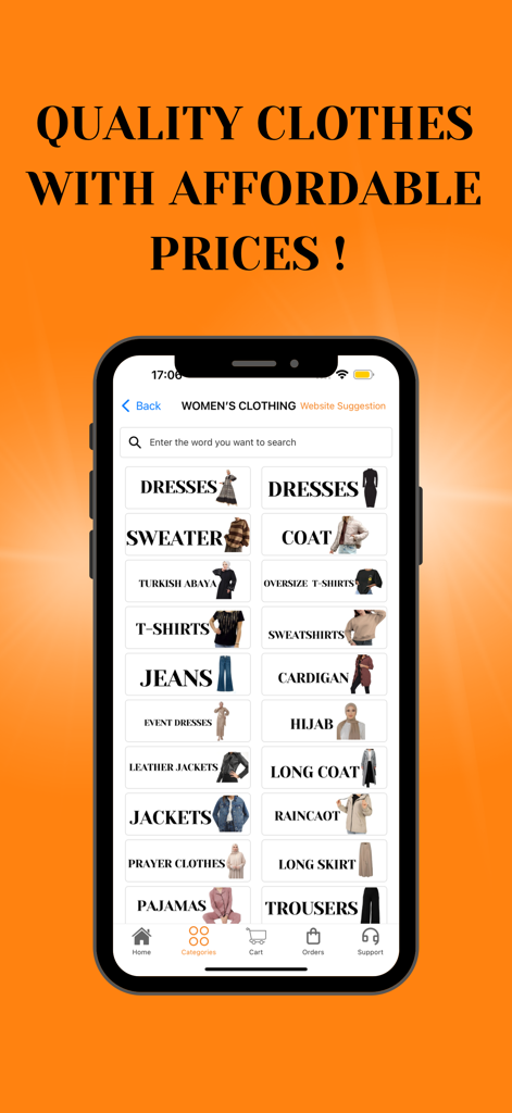 1 Click - To Shop - Mobile screen of 1 Click To Shop app showing womens clothing categories and affordable price message