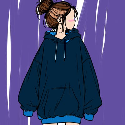 realistic girl with a oversized sweatshirt on and a bun