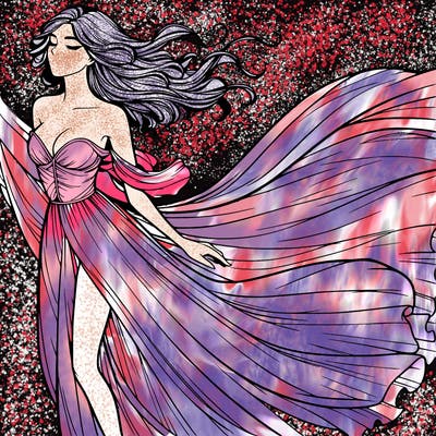 realistic woman in dress flowing the the wind