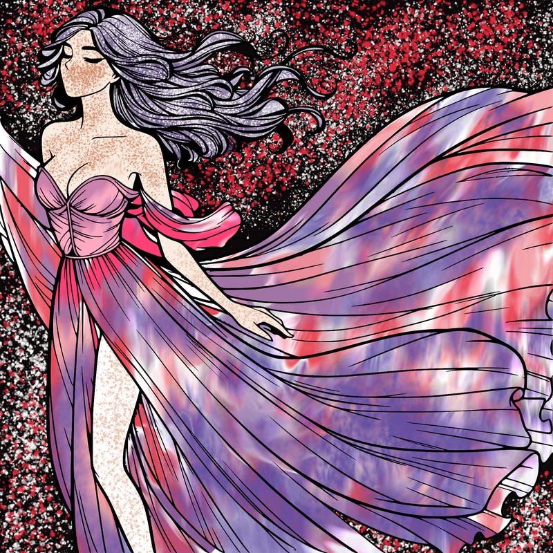 realistic woman in dress flowing the the wind