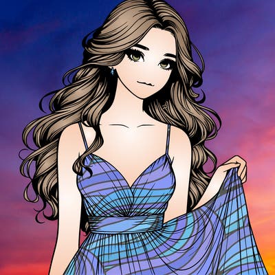 realistic girl in flowy silky prom dress