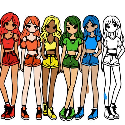 a group of girls wearing crop tops and shorts