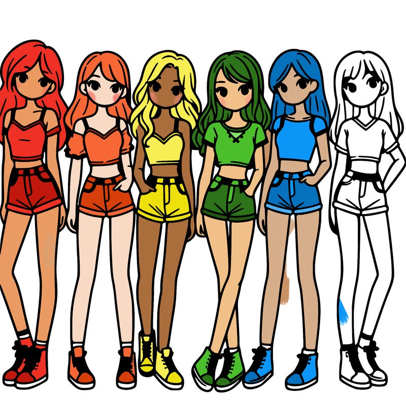 a group of girls wearing crop tops and shorts