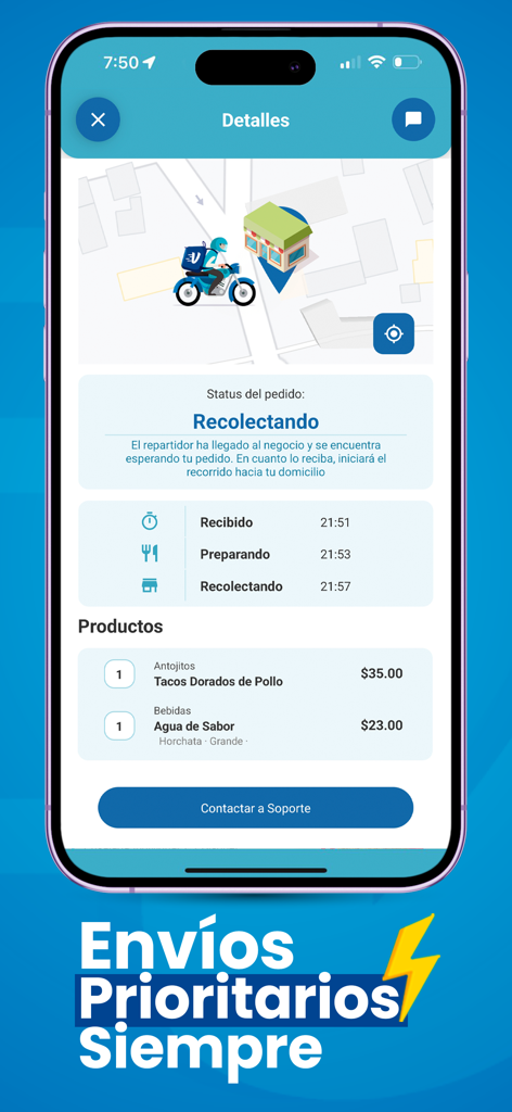 Vesli app screen showing real-time order tracking map and delivery status updates