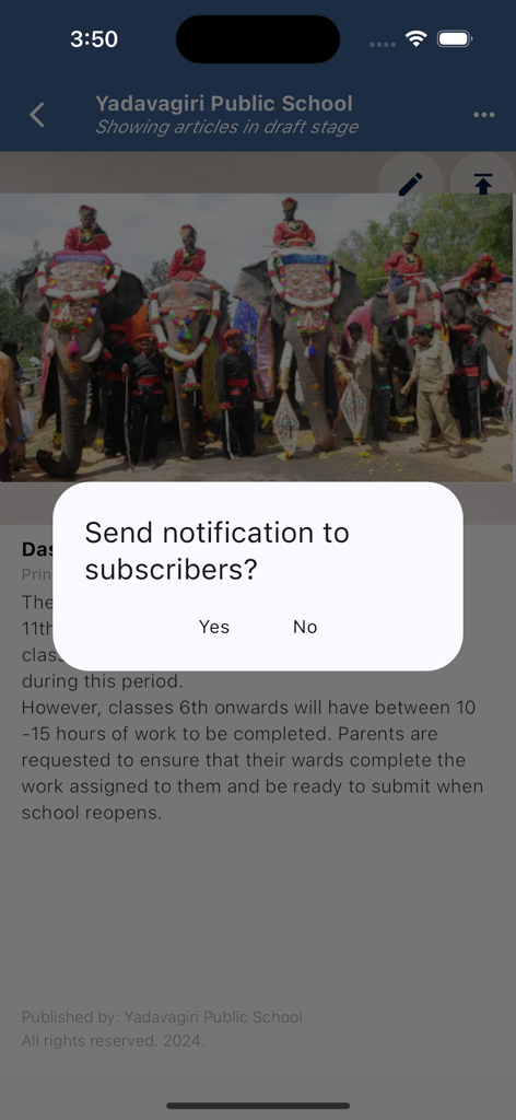Tikker News - Prompt para enviar notificações aos assinantes no aplicativo Tikker News.