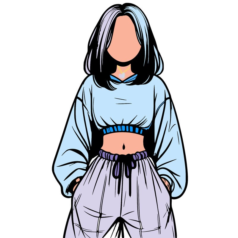 realistic girl faceless with baggy pants and a crop top